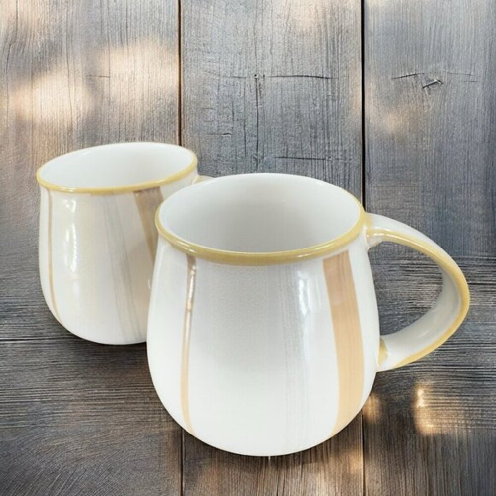 Denby Truffle Layers Stoneware Mug Cup Brown Stripes Porcelain England Set Of 2‎